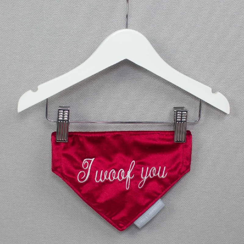 'I Woof You' Bandana in Cranberry Velvet by Lords & Labradors