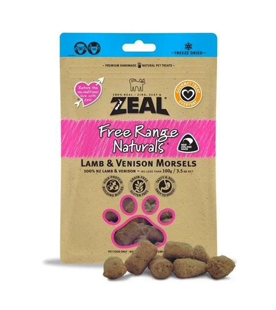 Zeal Free Range Freeze Dried Cat and Dog Treats (Lamb & Venison Morsels)