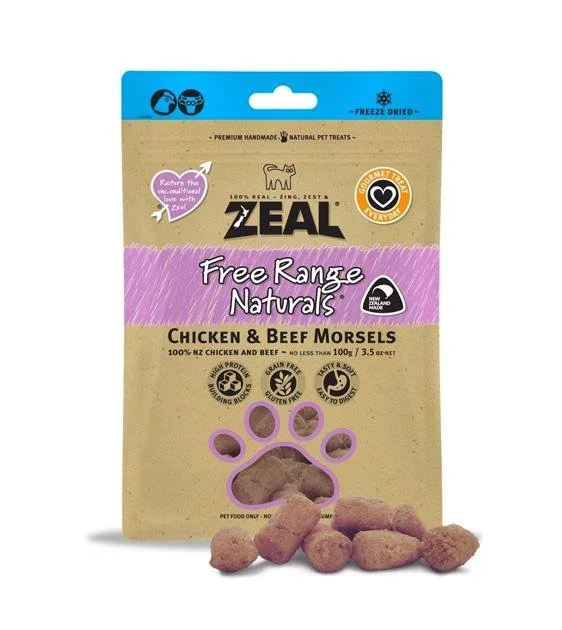 Zeal Free Range Freeze Dried Cat and Dog Treats (Chicken & Beef Morsels)